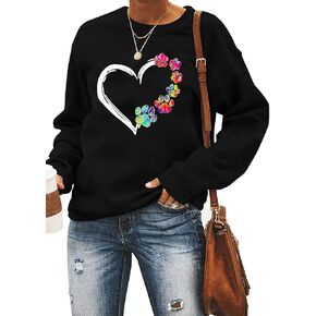 Valentine's Day Long Sleeve Sweatshirts Women Love Heart Print Graphic Shirts Pullover Tops Casual Blouse