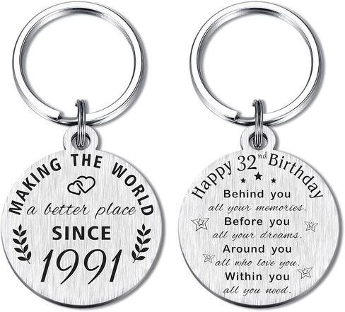 32nd Birthday Gifts for Women Men, 32 Year Old Birthday Keychain, Born in 1991 Gifts, 1991 Birthday Decorations in Kuwait