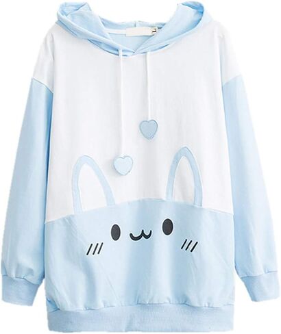 Packitcute Bunny Hoodie Kawaii Print Loose Casual Pullover Hoodie Tops in Kuwait