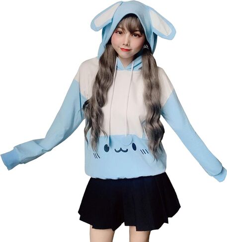 Packitcute Bunny Hoodie Kawaii Print Loose Casual Pullover Hoodie Tops in Kuwait