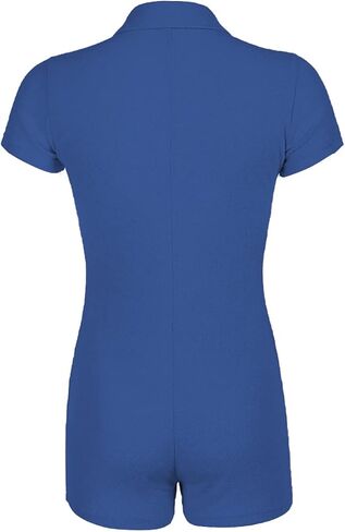 LYANER Women's Collar Button Front Short Sleeve One Piece Romper Playsuit Solid Bodysuit Royal Blue Medium in Saudi Arabia