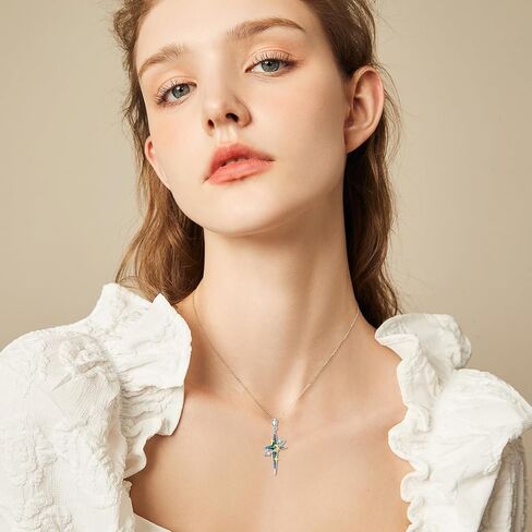 بلاتيكو قلادة نجمة زرقاء من الفضة الاسترليني عيار 925 مطلية بالمينا بتصميم نجمة الشمال للنساء والفتيات هدايا عيد الميلاد والكريسماس in Kuwait