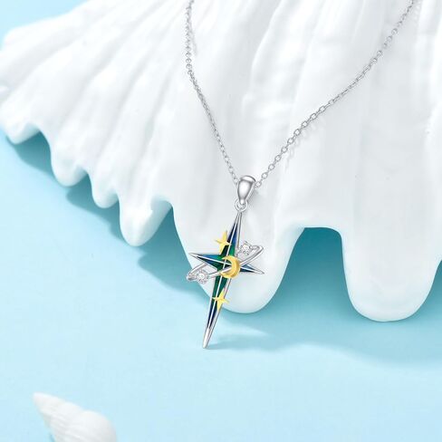 بلاتيكو قلادة نجمة زرقاء من الفضة الاسترليني عيار 925 مطلية بالمينا بتصميم نجمة الشمال للنساء والفتيات هدايا عيد الميلاد والكريسماس in Kuwait