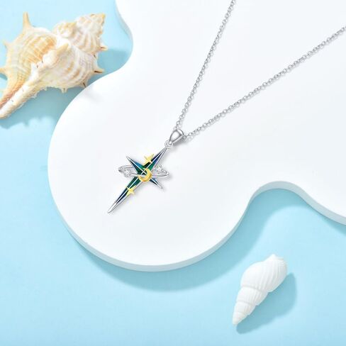 بلاتيكو قلادة نجمة زرقاء من الفضة الاسترليني عيار 925 مطلية بالمينا بتصميم نجمة الشمال للنساء والفتيات هدايا عيد الميلاد والكريسماس in Kuwait