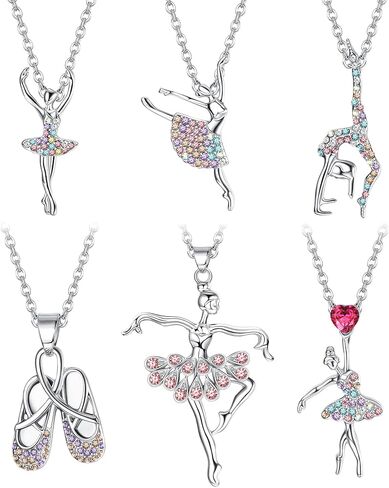 Jstyle Ballerina Ballet Necklace for Women Girls, Cubic Zirconia Ballet Slippers Shoes Necklace Rainbow Ballet Dancer Pendant Jewelry for Sister Mom Best Friends, Ballerina Dance Recital Gifts for Women in Saudi Arabia