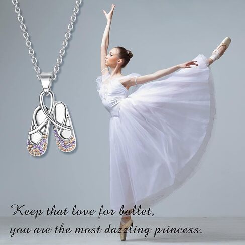 Jstyle Ballerina Ballet Necklace for Women Girls, Cubic Zirconia Ballet Slippers Shoes Necklace Rainbow Ballet Dancer Pendant Jewelry for Sister Mom Best Friends, Ballerina Dance Recital Gifts for Women in Saudi Arabia