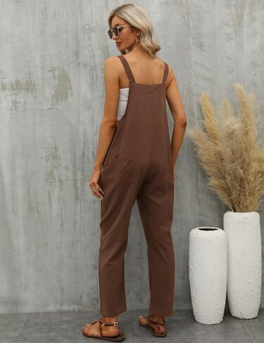 Gihuo Women's Fashion Baggy Cotton Linen Overalls Casual Jumpsuit in Saudi Arabia