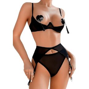 Kaei&Shi Sexy Pasties Lingerie For Women, Heart Shaped Thong, Half Bra Garter