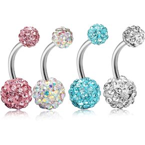 ORAZIO 4-8Pcs 14G Stainless Steel Belly Button Rings Screw Navel Bars Body Piercing