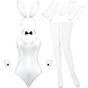 Geyoga Halloween Bunny Costume Women and Tails Bodysuit Rabbit Outfit Set for Christmas Costume Party