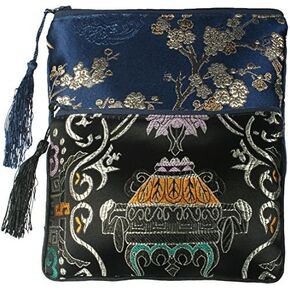 kilofly 2 pc Chinese Silk Brocade Padded Tassel Zipper Jewelry Bag Gift Pouch in Saudi Arabia