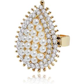 Aloluo Boho CZ Pearl Cluster بيان خاتم للنساء الفتيات مطلية بالذهب Cubir زركونيا اللؤلؤ التقليد مبالغ فيه قابلة للتوسيع قابل للتعديل التفاف مفتوح بوهيميا خواتم الخطبة الراحة تناسب أنيقة الزفاف عيد ميلاد مجوهرات هدية in Kuwait