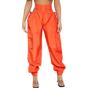 MakeMeChic Women's Cut Out High Waist Drawstring Side Jogger Cargo Pants with Pockets in Kuwait