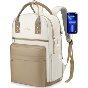 YAMTION Laptop Backpack for Women Bookbag School Backpack with Charger,Aesthetic Computer Backpacks for High School Teen Girls Office College Students Nursing Work,Mochila Mujer,Beige in Kuwait