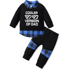 CRISONE Toddler Boy Clothes Letter Print Plaid Shirts Top+Long Pants 2pcs Fall Winter Outfit Set