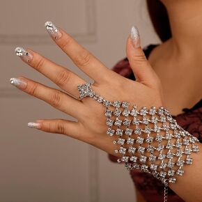 Rumtock Punk Crystal Beads Layer Hand Harness with Finger Ring Women Girls Bohemian Silver Bracelet