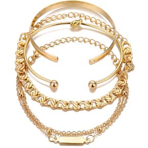 Caiyao Layered Stacking Link Chain Butterfly Honeycomb Bracelet Bangle Set Bohemian Paperclip Rhinestone Bead for Women Girl Teen Teen 14K Gold Plated Animal Jewelry