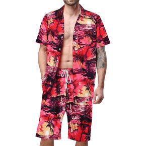 MRIGNT Men's Hawaiian Shirt and Short, 2 Piece Vacation Outfits Sets Short Sleeve Shirt Beach Casual Button Down Shirts Suits in Saudi Arabia