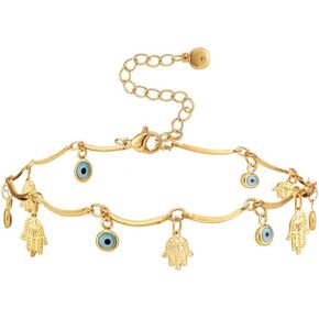 RINHOO 18k Gold Plated Evil Eye Anklet Lucky Turkey Blue Eye Hand of Fatima Butterfly Cross Anklet Bracelets for Women Girls in Saudi Arabia