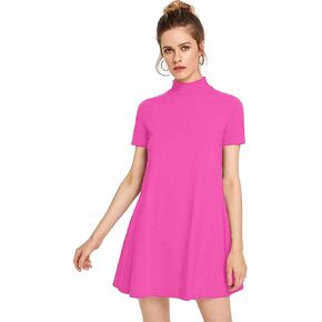Milumia Women's Casual Mock Neck T Shirt Dress Plain Short Sleeve Loose Swing Dress