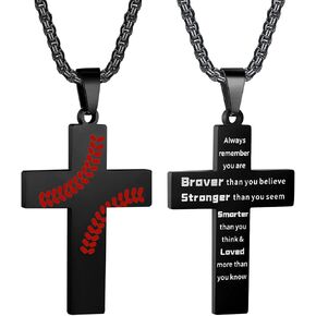 HattiDoris Baseball Cross Necklace for Boys Inspirational Bible Verse Cross Pendant Stainless Steel Chain 22+2 inch Baseball Sports Jewelry Baseball Gift for Men Women in Saudi Arabia