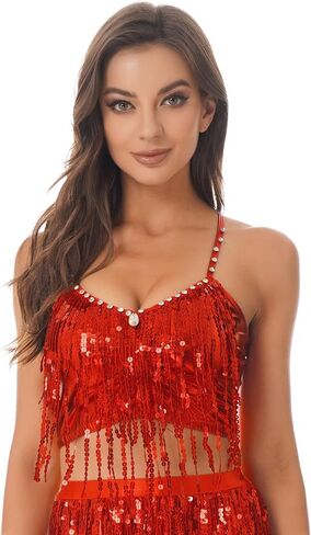 CHICTRY المرأة ملابس رقص البطن الترتر لامعة الصدرية شرابة أعلى تشاتشا تانجو Dancewear بروتيل القمم in Kuwait