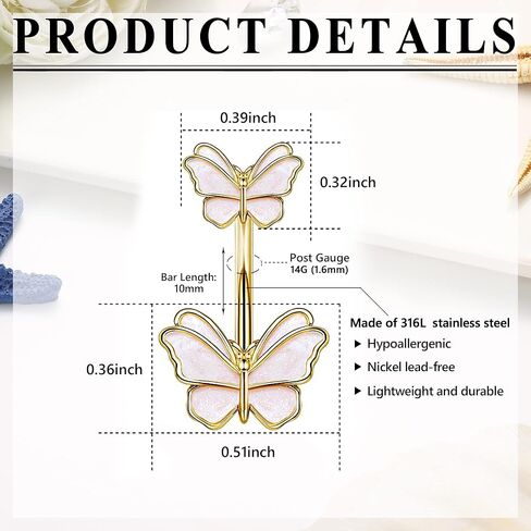 Fansilver 14G حلقات زر البطن للنساء حلقات البطن الفولاذية الجراحية المتدلية الأفعى عين الشر فراشة واضحة تشيكوسلوفاكيا حلقات السرة حزمة الحديد ثقب الجسم المجوهرات in Kuwait