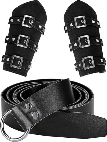 3 Pieces Faux Leather Arm Guards Medieval Knight Ring Belt Adults Gauntlet Wristband for Halloween Cosplay Party in Saudi Arabia