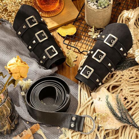 3 Pieces Faux Leather Arm Guards Medieval Knight Ring Belt Adults Gauntlet Wristband for Halloween Cosplay Party in Saudi Arabia