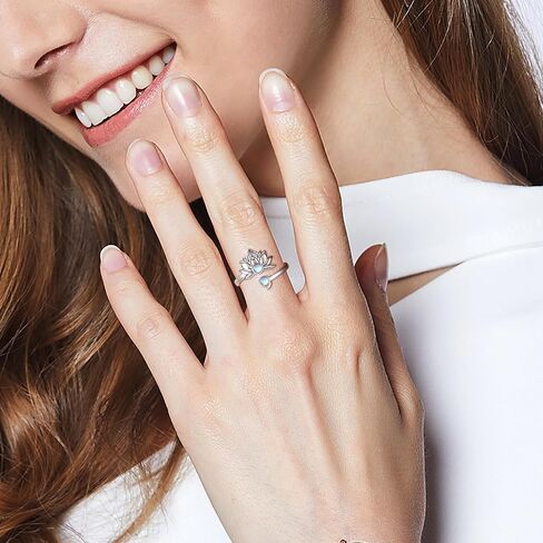 MANBU Sterling Silver Lotus Semicolon Ring - Encouragement Lotus Flower with Moonstone Adjustable Wrap Ring Inspirational Jewelry Gift for Women Teens Girls in Kuwait