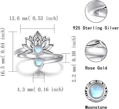 MANBU Sterling Silver Lotus Semicolon Ring - Encouragement Lotus Flower with Moonstone Adjustable Wrap Ring Inspirational Jewelry Gift for Women Teens Girls in Kuwait