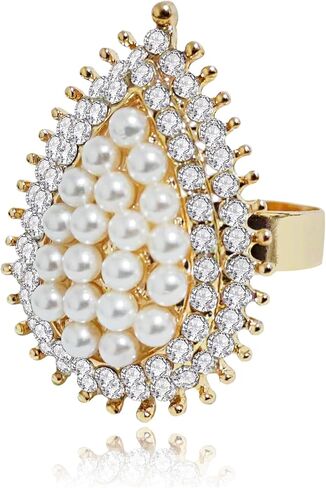 Aloluo Boho CZ Pearl Cluster بيان خاتم للنساء الفتيات مطلية بالذهب Cubir زركونيا اللؤلؤ التقليد مبالغ فيه قابلة للتوسيع قابل للتعديل التفاف مفتوح بوهيميا خواتم الخطبة الراحة تناسب أنيقة الزفاف عيد ميلاد مجوهرات هدية in Kuwait