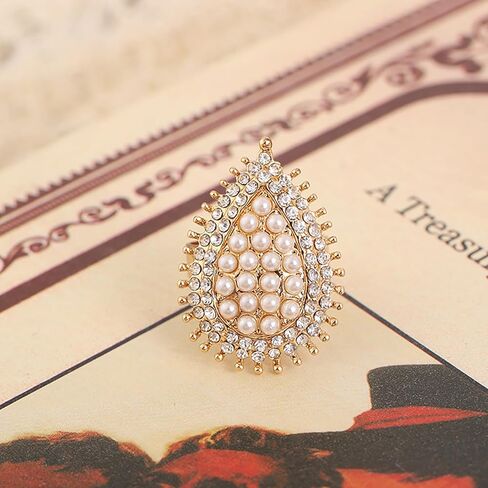 Aloluo Boho CZ Pearl Cluster بيان خاتم للنساء الفتيات مطلية بالذهب Cubir زركونيا اللؤلؤ التقليد مبالغ فيه قابلة للتوسيع قابل للتعديل التفاف مفتوح بوهيميا خواتم الخطبة الراحة تناسب أنيقة الزفاف عيد ميلاد مجوهرات هدية in Kuwait