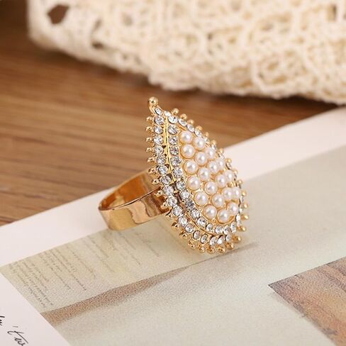 Aloluo Boho CZ Pearl Cluster بيان خاتم للنساء الفتيات مطلية بالذهب Cubir زركونيا اللؤلؤ التقليد مبالغ فيه قابلة للتوسيع قابل للتعديل التفاف مفتوح بوهيميا خواتم الخطبة الراحة تناسب أنيقة الزفاف عيد ميلاد مجوهرات هدية in Kuwait