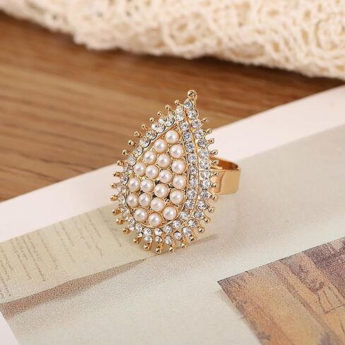 Aloluo Boho CZ Pearl Cluster بيان خاتم للنساء الفتيات مطلية بالذهب Cubir زركونيا اللؤلؤ التقليد مبالغ فيه قابلة للتوسيع قابل للتعديل التفاف مفتوح بوهيميا خواتم الخطبة الراحة تناسب أنيقة الزفاف عيد ميلاد مجوهرات هدية in Kuwait