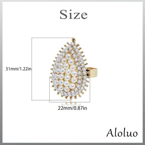 Aloluo Boho CZ Pearl Cluster بيان خاتم للنساء الفتيات مطلية بالذهب Cubir زركونيا اللؤلؤ التقليد مبالغ فيه قابلة للتوسيع قابل للتعديل التفاف مفتوح بوهيميا خواتم الخطبة الراحة تناسب أنيقة الزفاف عيد ميلاد مجوهرات هدية in Kuwait