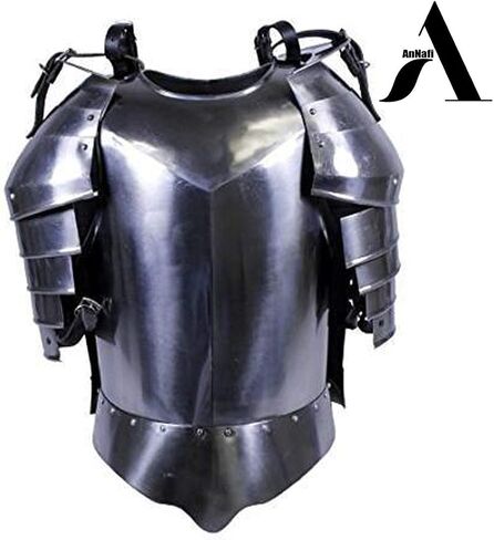 AnNafi® Shoulder Guard Steel Breastplate| Antique Armor Body Guard Knight Warrior| Wearable For Men Silver | Combat Free-Size Reenactment SCA LARP Cosplay Medieval Adult Costumes | Halloween & Drama in Saudi Arabia