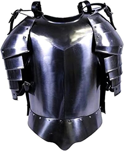 AnNafi® Shoulder Guard Steel Breastplate| Antique Armor Body Guard Knight Warrior| Wearable For Men Silver | Combat Free-Size Reenactment SCA LARP Cosplay Medieval Adult Costumes | Halloween & Drama in Saudi Arabia
