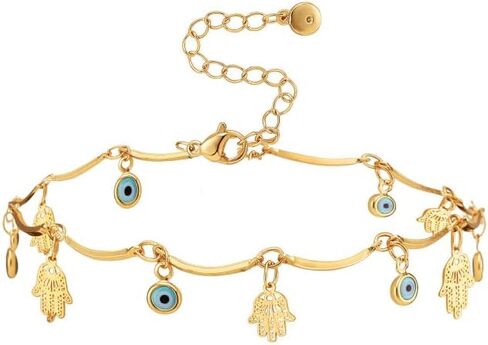 RINHOO 18k Gold Plated Evil Eye Anklet Lucky Turkey Blue Eye Hand of Fatima Butterfly Cross Anklet Bracelets for Women Girls in Kuwait
