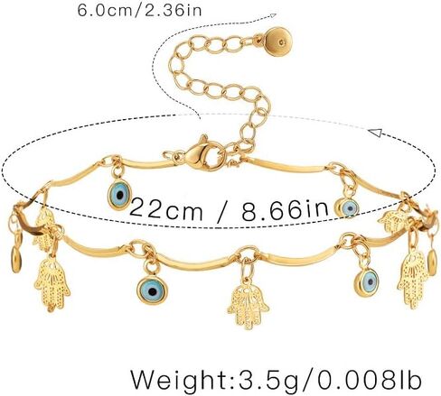 RINHOO 18k Gold Plated Evil Eye Anklet Lucky Turkey Blue Eye Hand of Fatima Butterfly Cross Anklet Bracelets for Women Girls in Kuwait