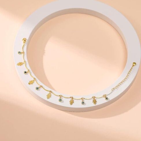 RINHOO 18k Gold Plated Evil Eye Anklet Lucky Turkey Blue Eye Hand of Fatima Butterfly Cross Anklet Bracelets for Women Girls in Kuwait
