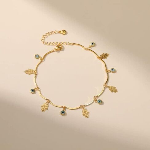 RINHOO 18k Gold Plated Evil Eye Anklet Lucky Turkey Blue Eye Hand of Fatima Butterfly Cross Anklet Bracelets for Women Girls in Kuwait