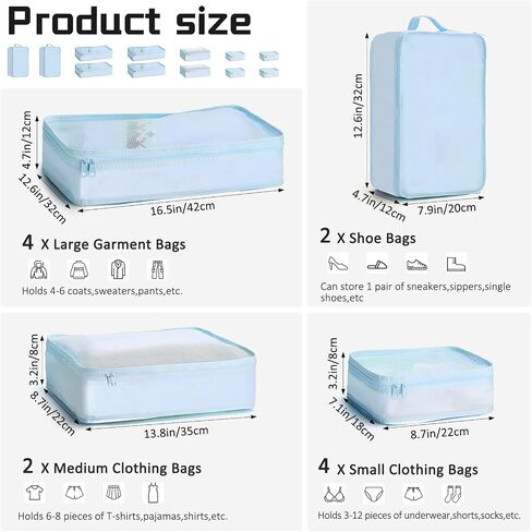 2 Packs 6 Set Travel Packing Cubes Luggage Organizer Set Lightweight Suitcase Organizer Bags with Shoe Bag Travel Packing Organizers for Clothes Cosmetic Toiletries Travel Accessories in Saudi Arabia