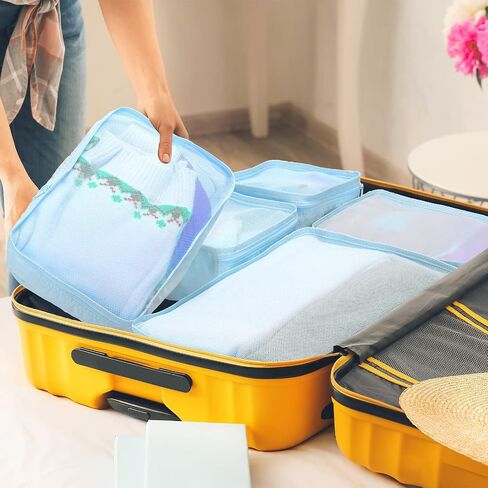 2 Packs 6 Set Travel Packing Cubes Luggage Organizer Set Lightweight Suitcase Organizer Bags with Shoe Bag Travel Packing Organizers for Clothes Cosmetic Toiletries Travel Accessories in Saudi Arabia