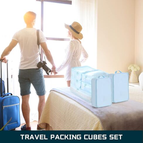 2 Packs 6 Set Travel Packing Cubes Luggage Organizer Set Lightweight Suitcase Organizer Bags with Shoe Bag Travel Packing Organizers for Clothes Cosmetic Toiletries Travel Accessories in Saudi Arabia