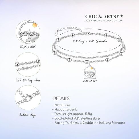 CHIC ARTSY النساء الخلخال S925 الفضة الاسترليني لذيذ الطبقات خلخال سوار قابل للتعديل متعدد الطبقات الشاطئ الكاحل سوار الصيف مجوهرات للنساء 10-11 بوصة in Kuwait