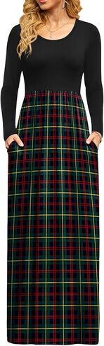 DB MOON Women Casual Long Sleeve Maxi Dresses Empire Waist Long Dress with Pockets in Saudi Arabia