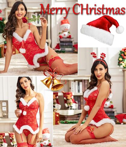 مجموعة الملابس الداخلية النسائية من ADOME لعيد الميلاد مع قميص بيبي دول بحزام رباط in Kuwait