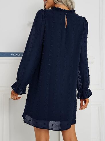 Adibosy Women Dress Long Sleeve: Flowy Wedding Guest Casual Mini Dresses for Womens Swiss Dot Chiffon Short Dress in Kuwait