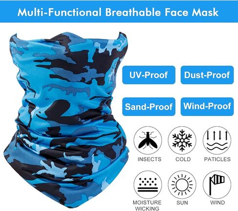 قناع وجه للحماية من الشمس من الأشعة فوق البنفسجية برقبة قناع واقي من الرياح رجل/النساء وشاح خارجي واقي من الشمس منديل قابل للتنفس بالاكلافا (5 قطع) تمويه in Kuwait